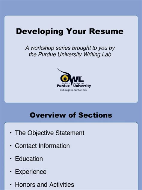 purdue owl resume workshop.